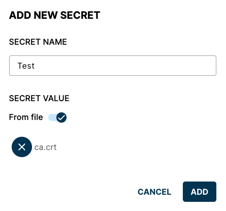 Add a Secret from the File ca.crt