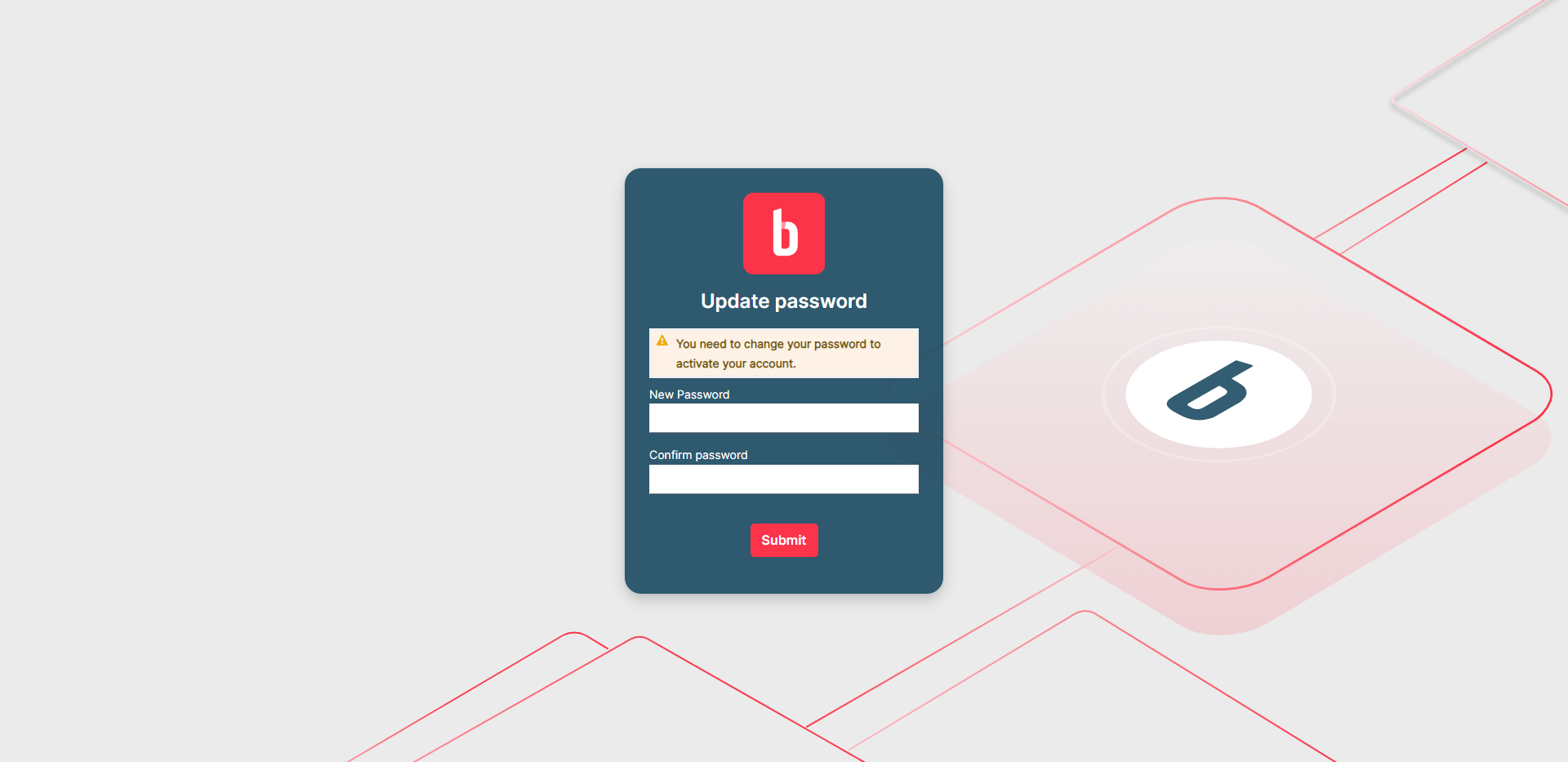 Change Password Pop-Up Change Password Pop-Up