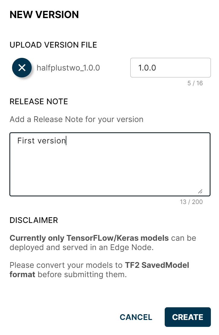 New version dialog New version dialog