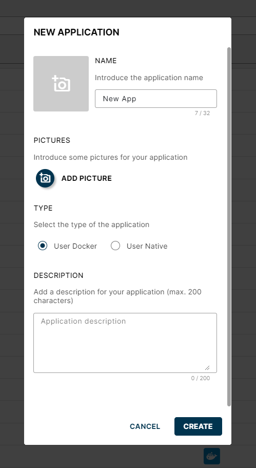 New Application Pop-Up