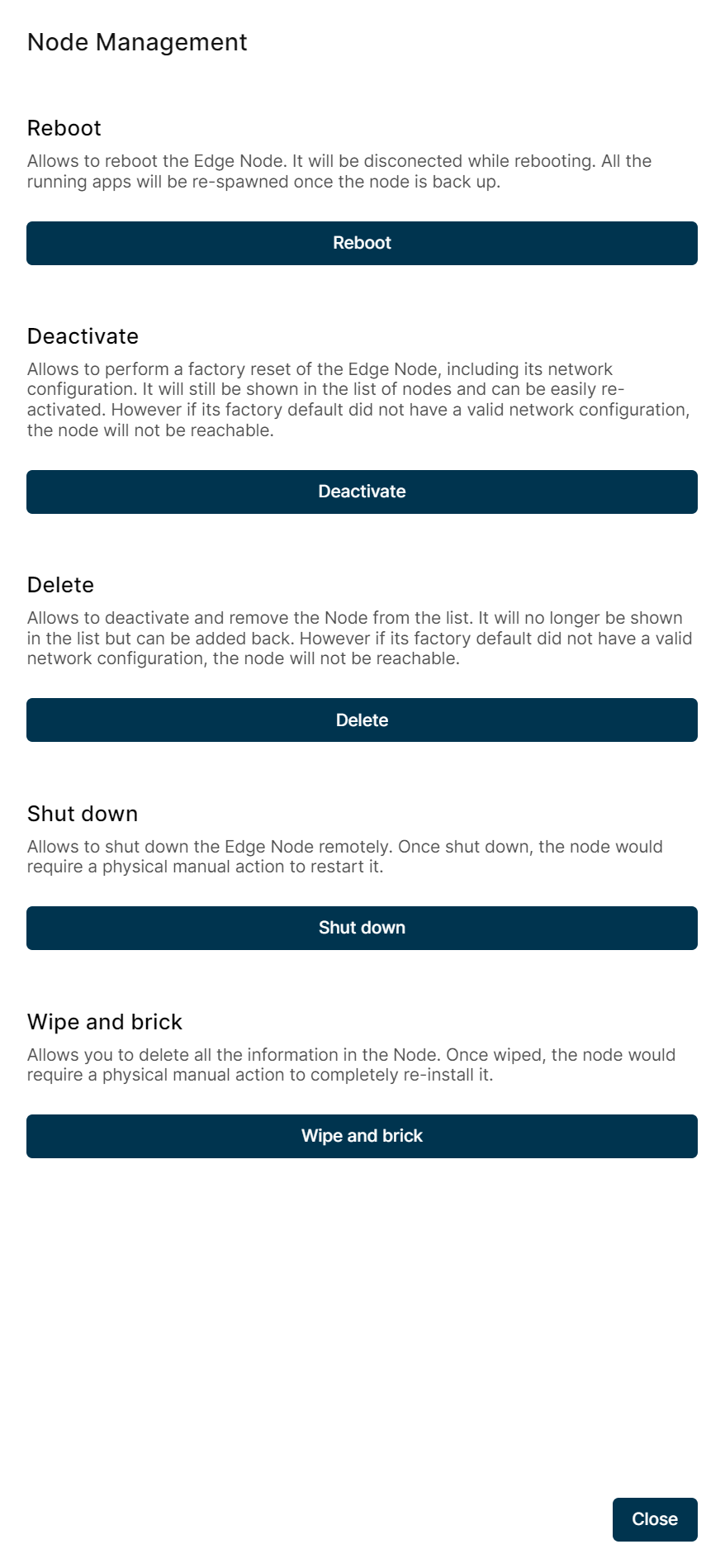 Manage Node Side menu Manage Node Side menu