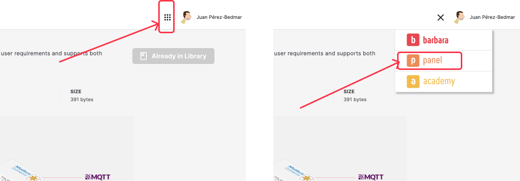 Grid menu with Barbara Panel switching option
