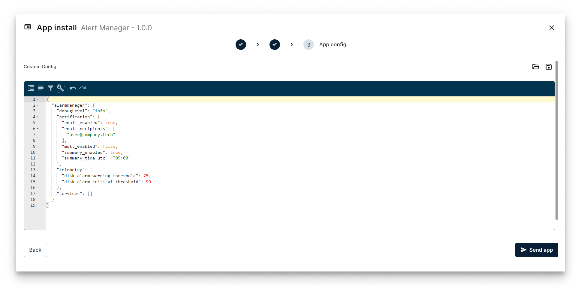 App Config in the wizard