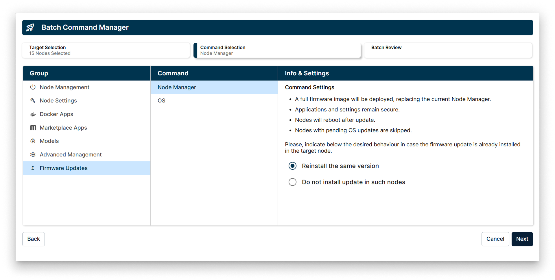 Node Manager in the Update Firmware Batch Wizard