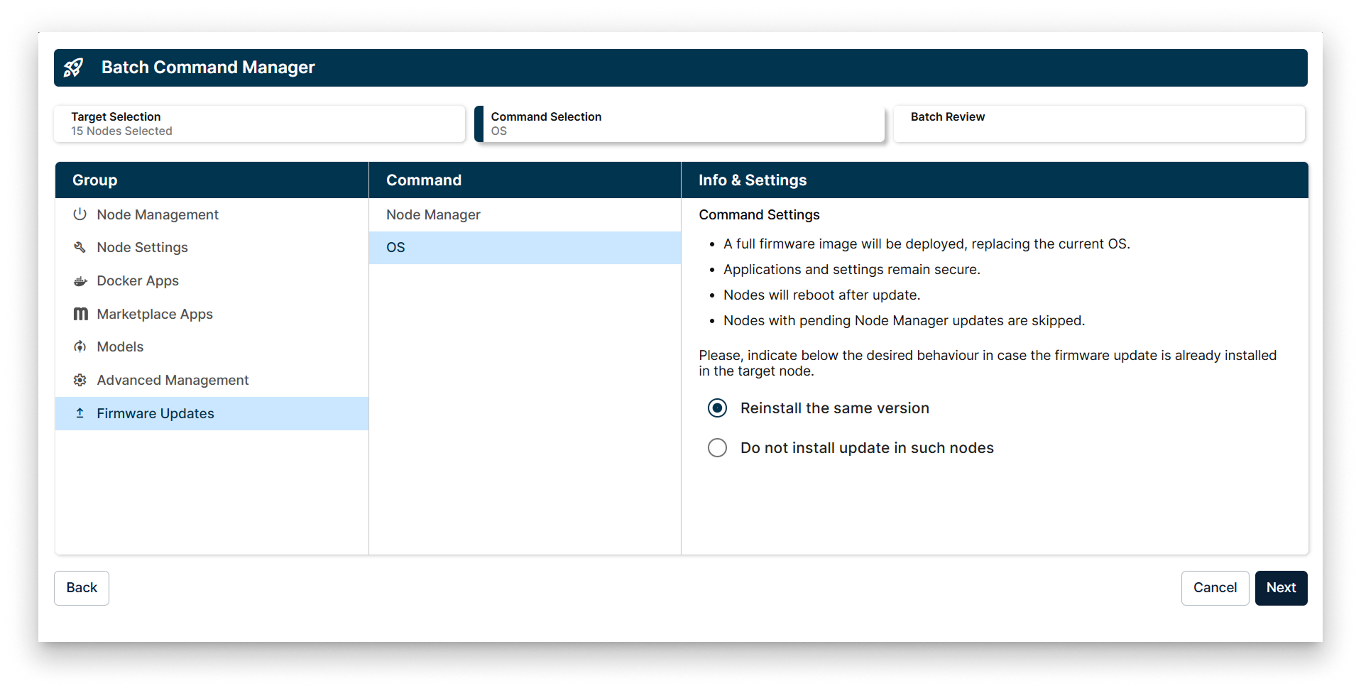 OS in the Update Firmware Batch Wizard