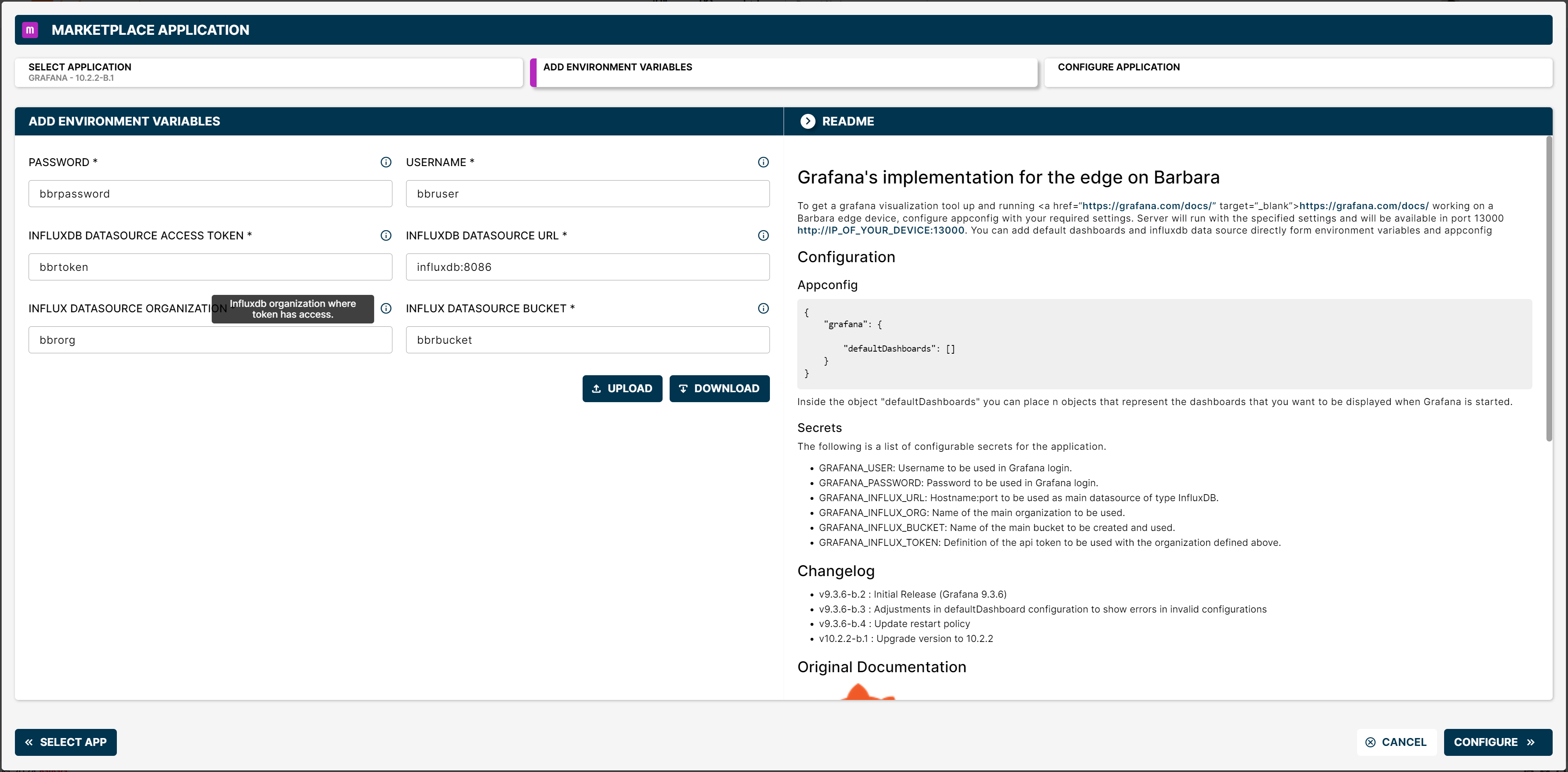 Marketplace wizard step 2: configure env variables