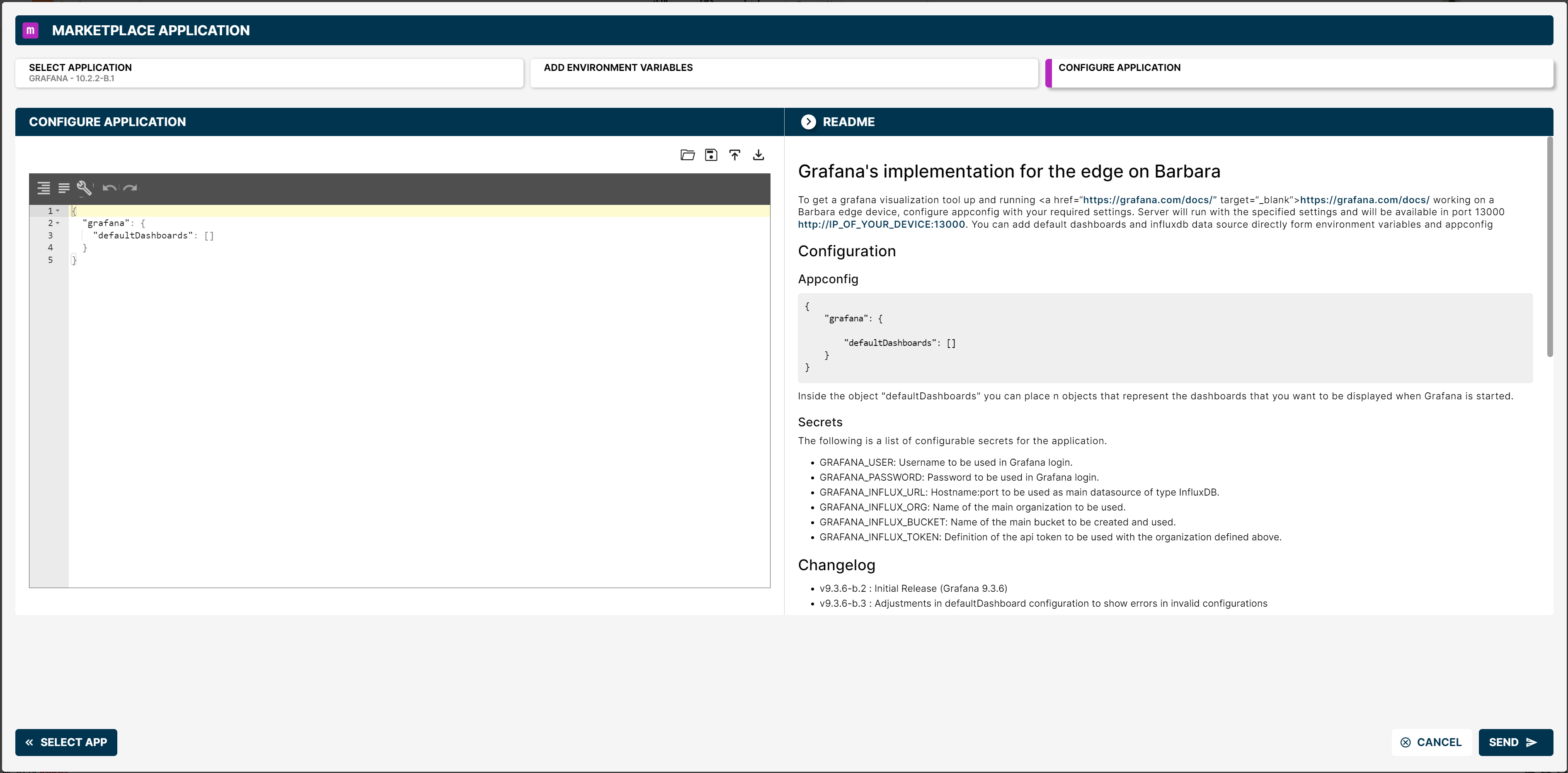 Marketplace wizard step 3: configure app