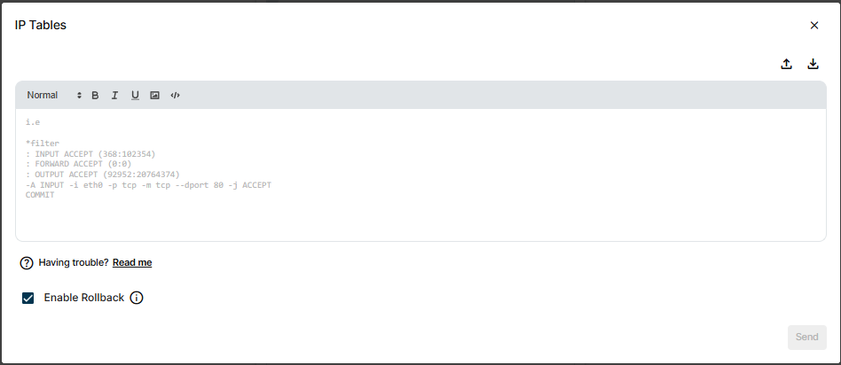 IPTables Edit Pop-Up IPTables Edit Pop-Up