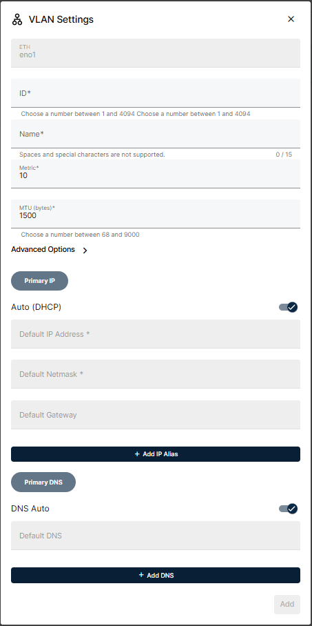 VLAN Edit Pop-Up VLAN Edit Pop-Up