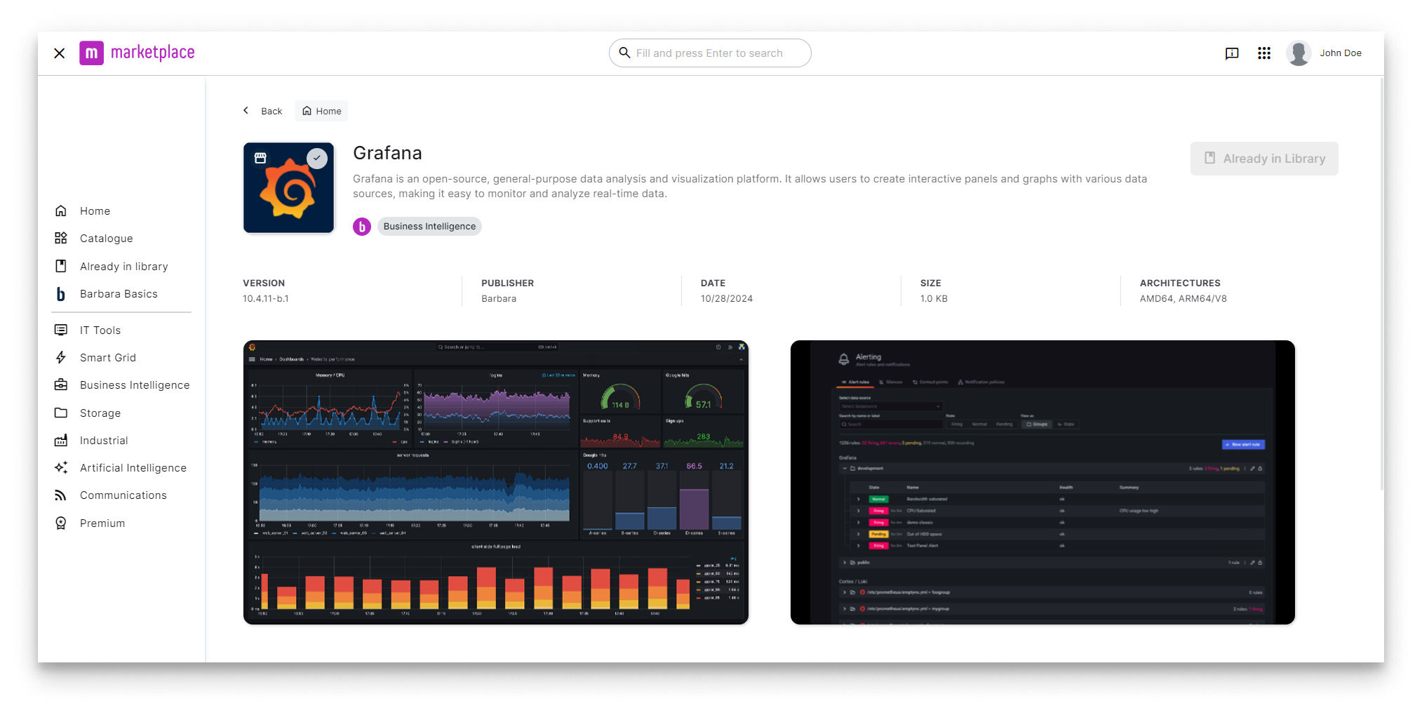 Grafana in Barbara Marketplace Grafana in Barbara Marketplace