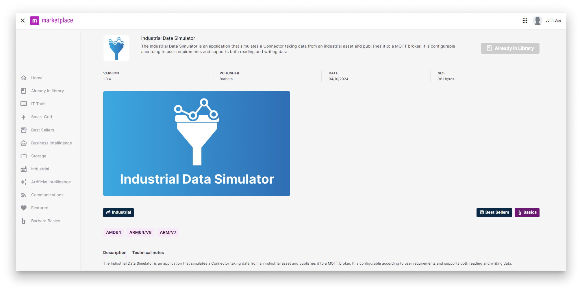 Industrial Data Simulator in Barbara Marketplace Industrial Data Simulator in Barbara Marketplace