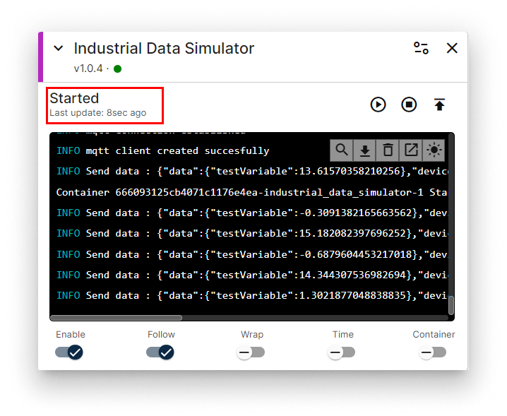 Industrial Data Simulator installed Industrial Data Simulator installed