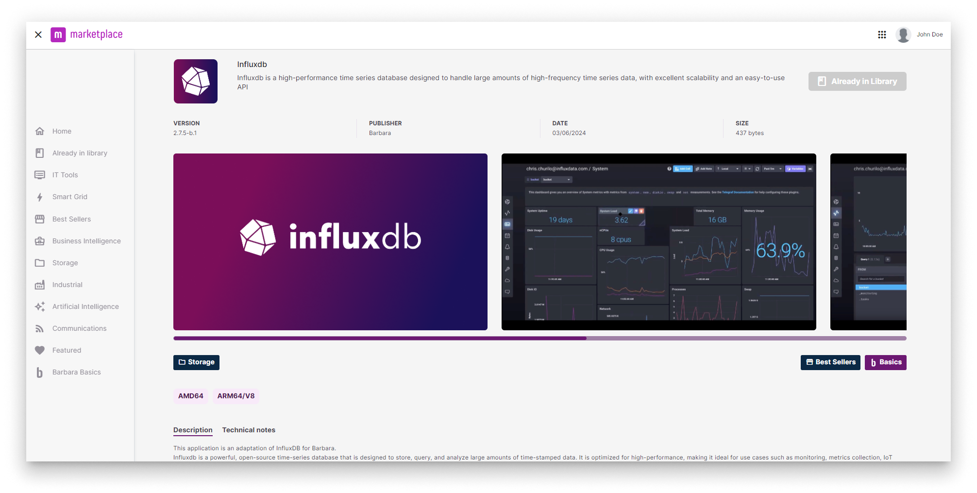 InfluxDB in Barbara Marketplace InfluxDB in Barbara Marketplace