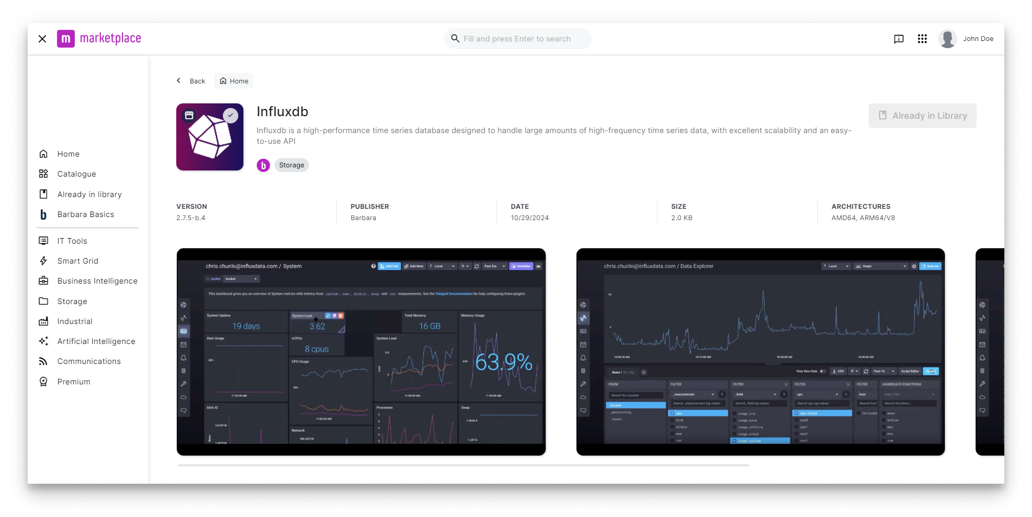 InfluxDB in Barbara Marketplace InfluxDB in Barbara Marketplace