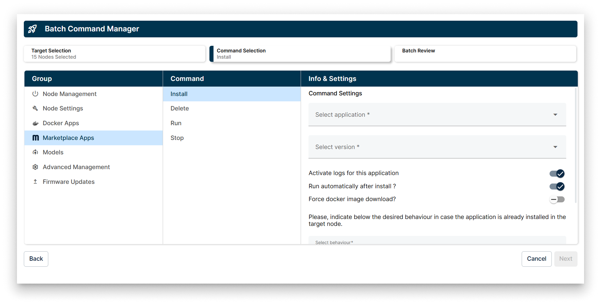 Marketplace Apps options
