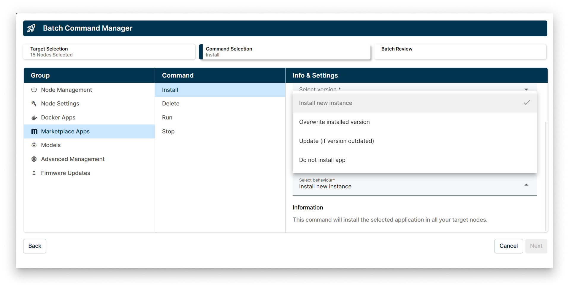 Install Policy the Marketplace Apps Batch Wizard