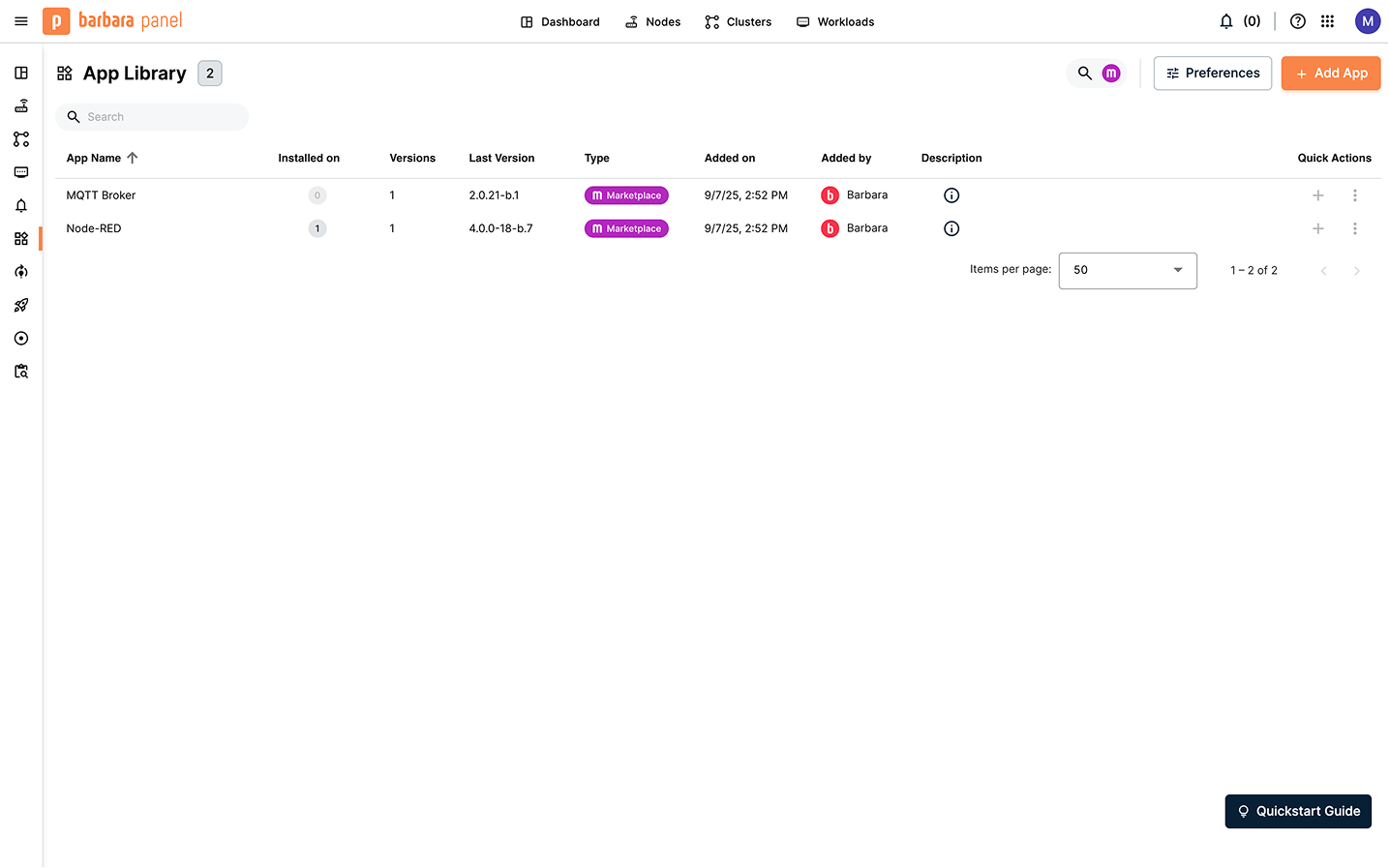 MQTT Broker in the Application Library