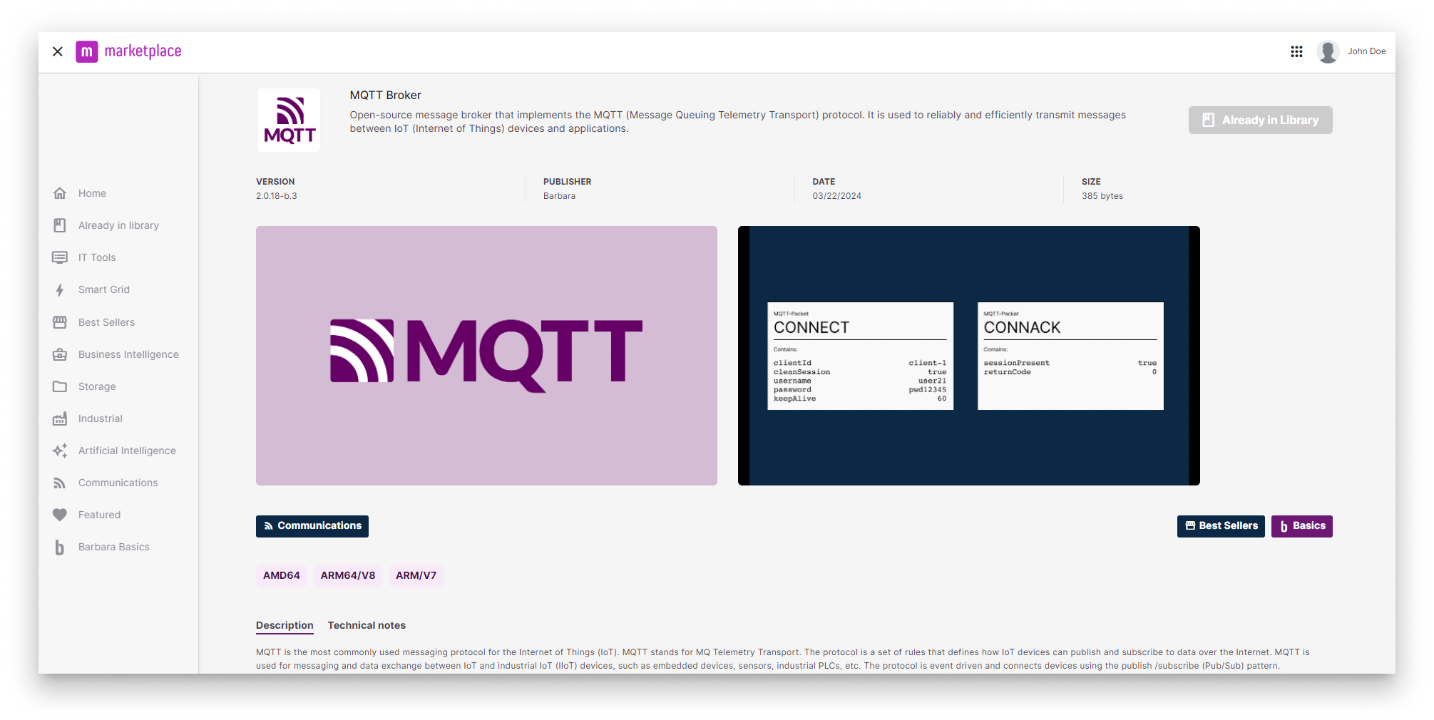 MQTT in Barbara Marketplace MQTT in Barbara Marketplace