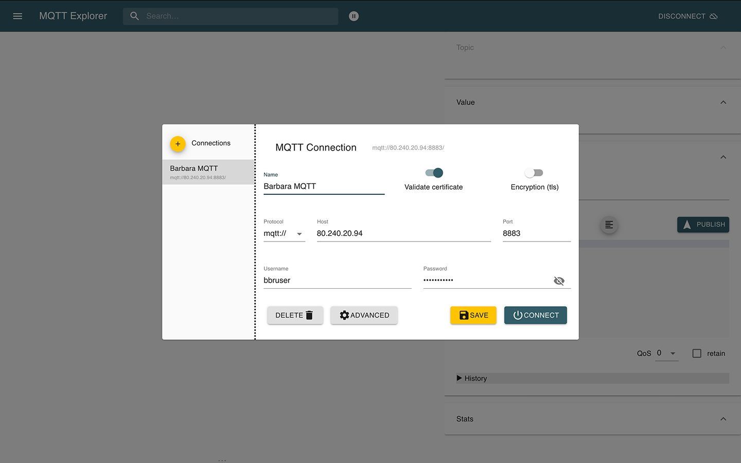 MQTT Explorer connection settings