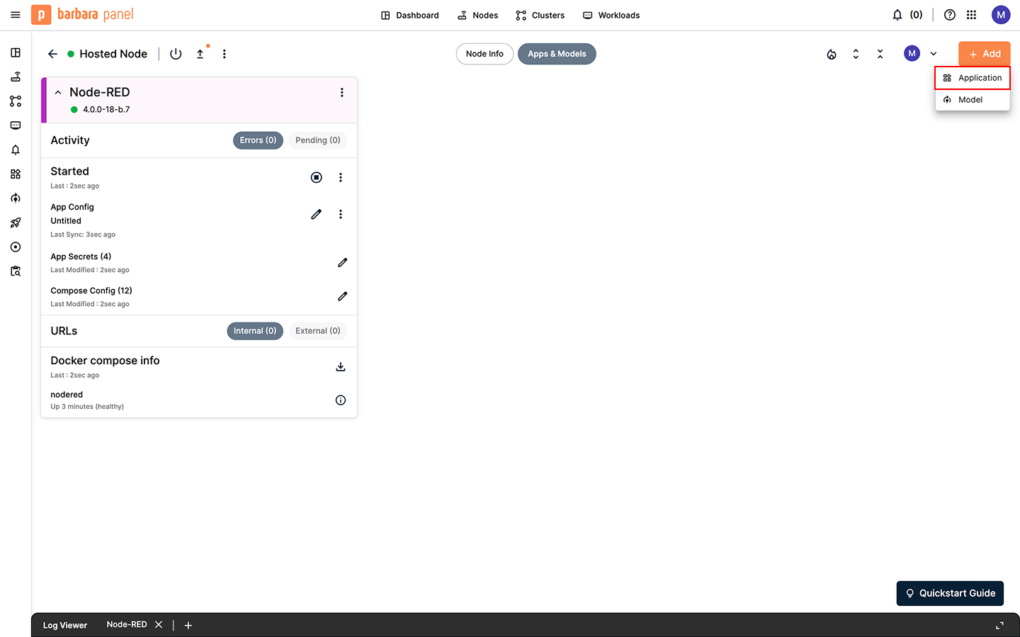 Add a new application in the Node Details page