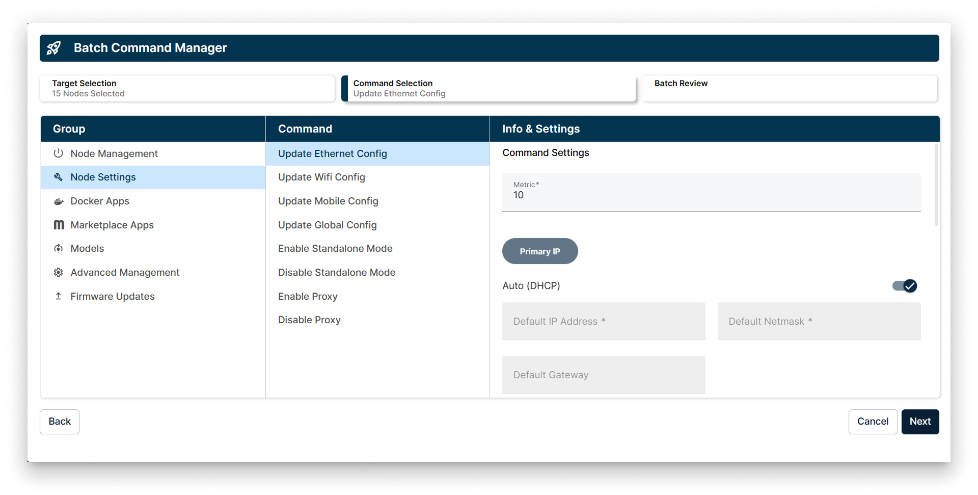 Node Settings options