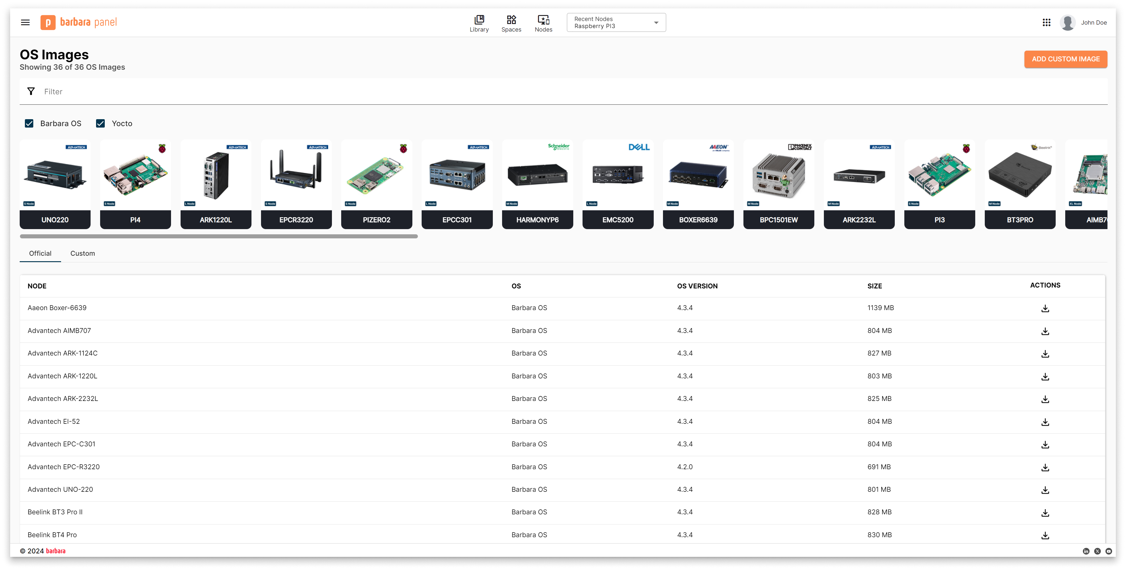 OS Images view OS Images view