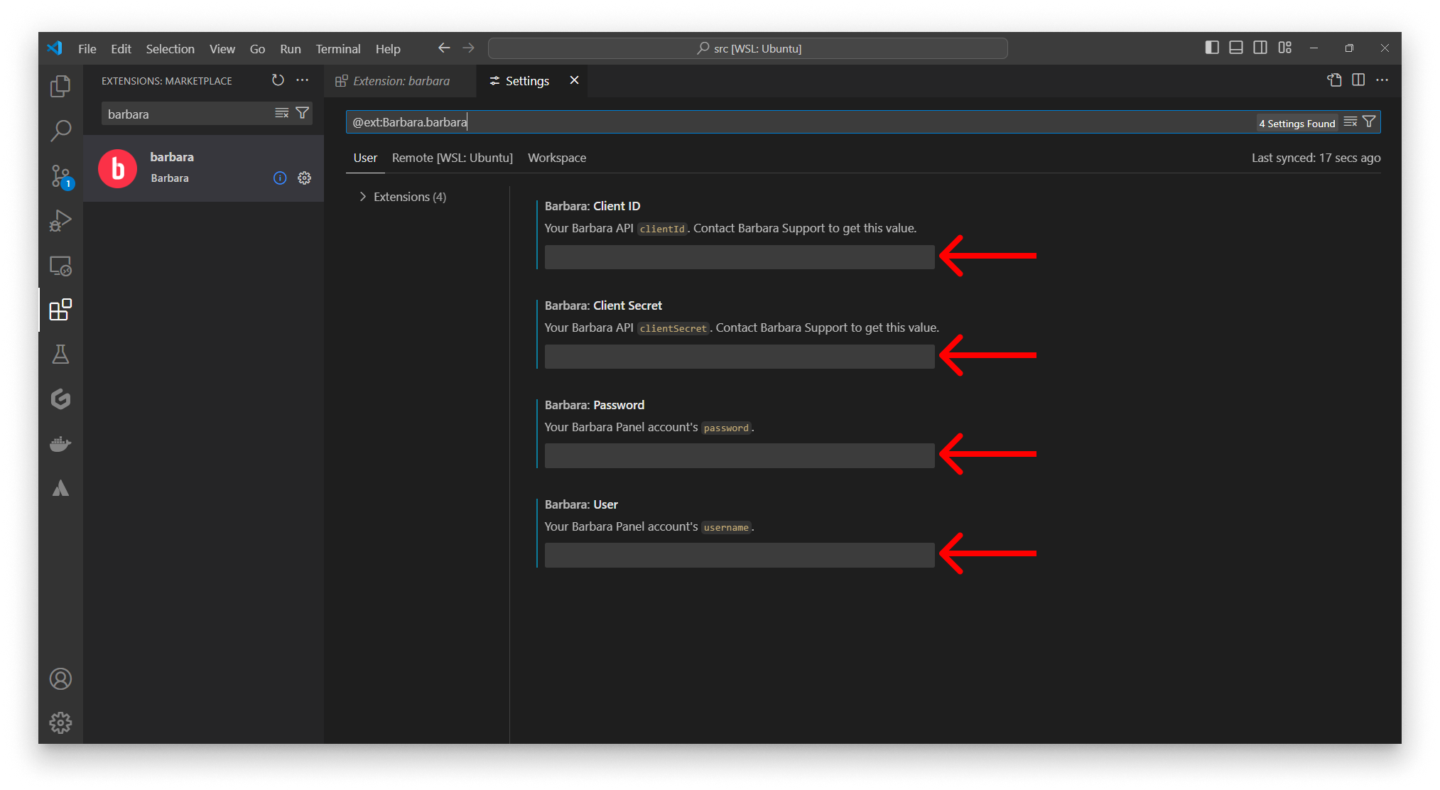 Click on extension settings