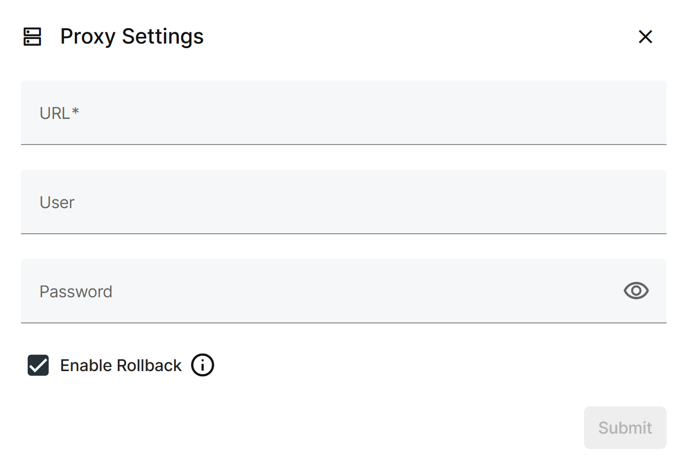 Proxy Settings popup