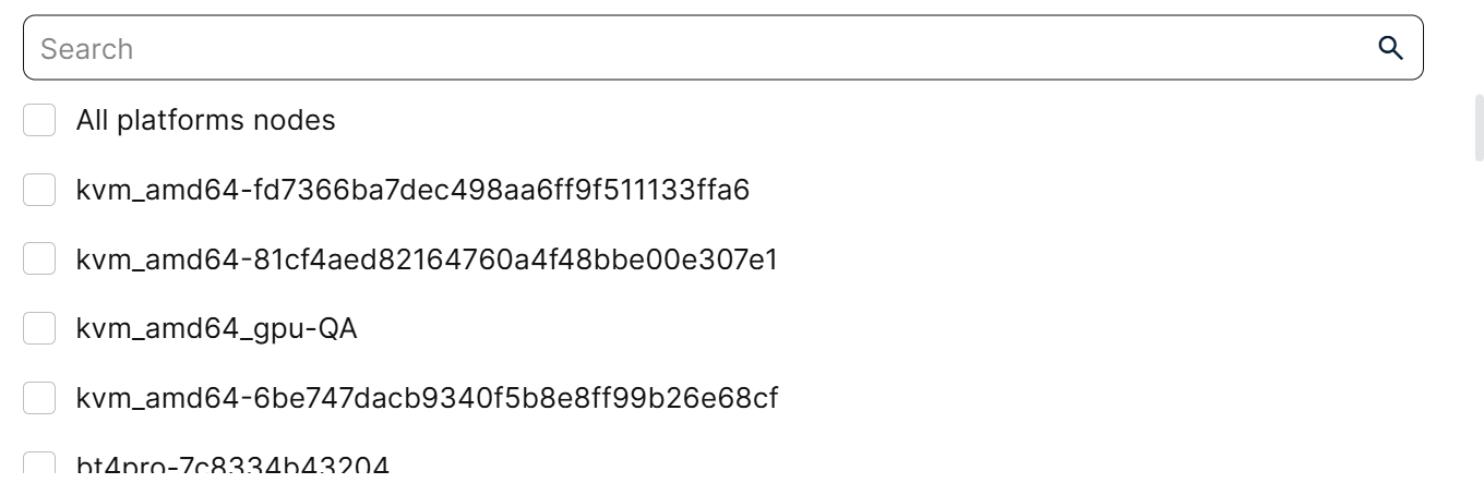 Nodes list with a search box and All platforms nodes option
