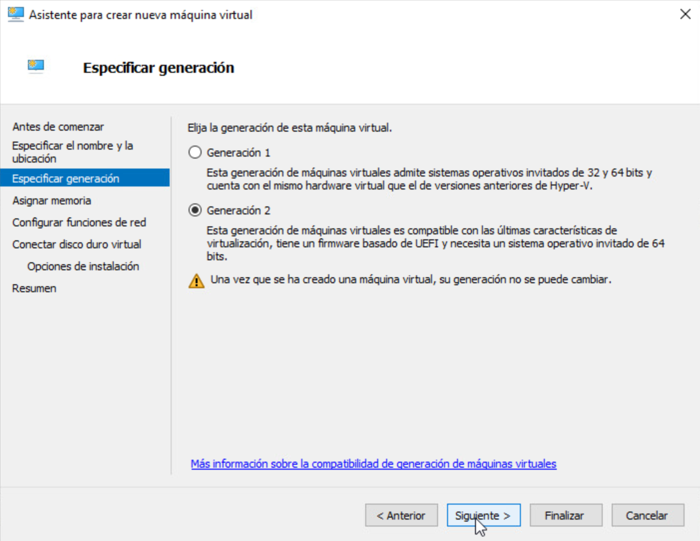 Select Generation 2 for the Virtual Machine