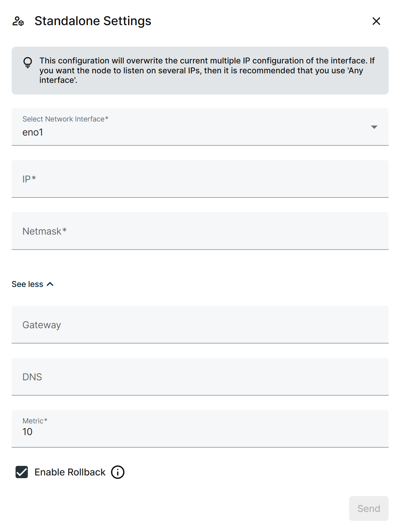 A specific interface selected, with optional fields expanded