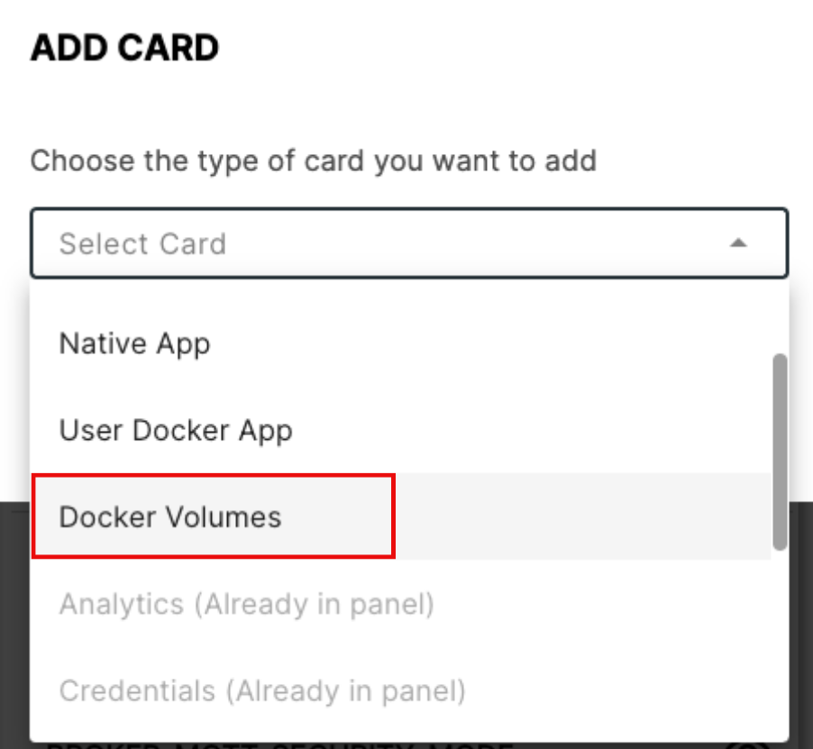 Selecting Docker Volumes Card