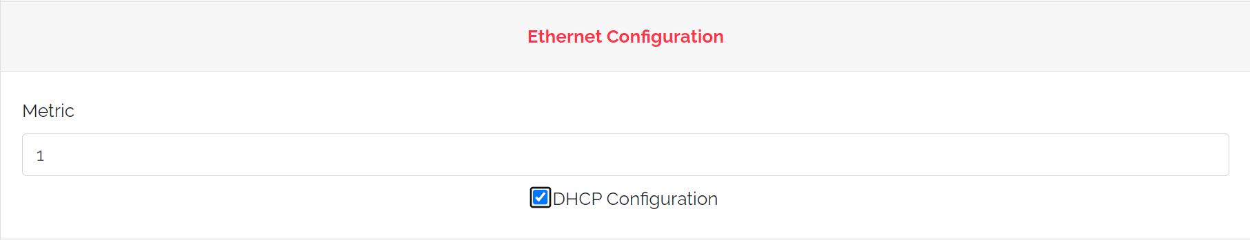 Ethernet Configuration with DHCP ON Ethernet Configuration with DHCP ON