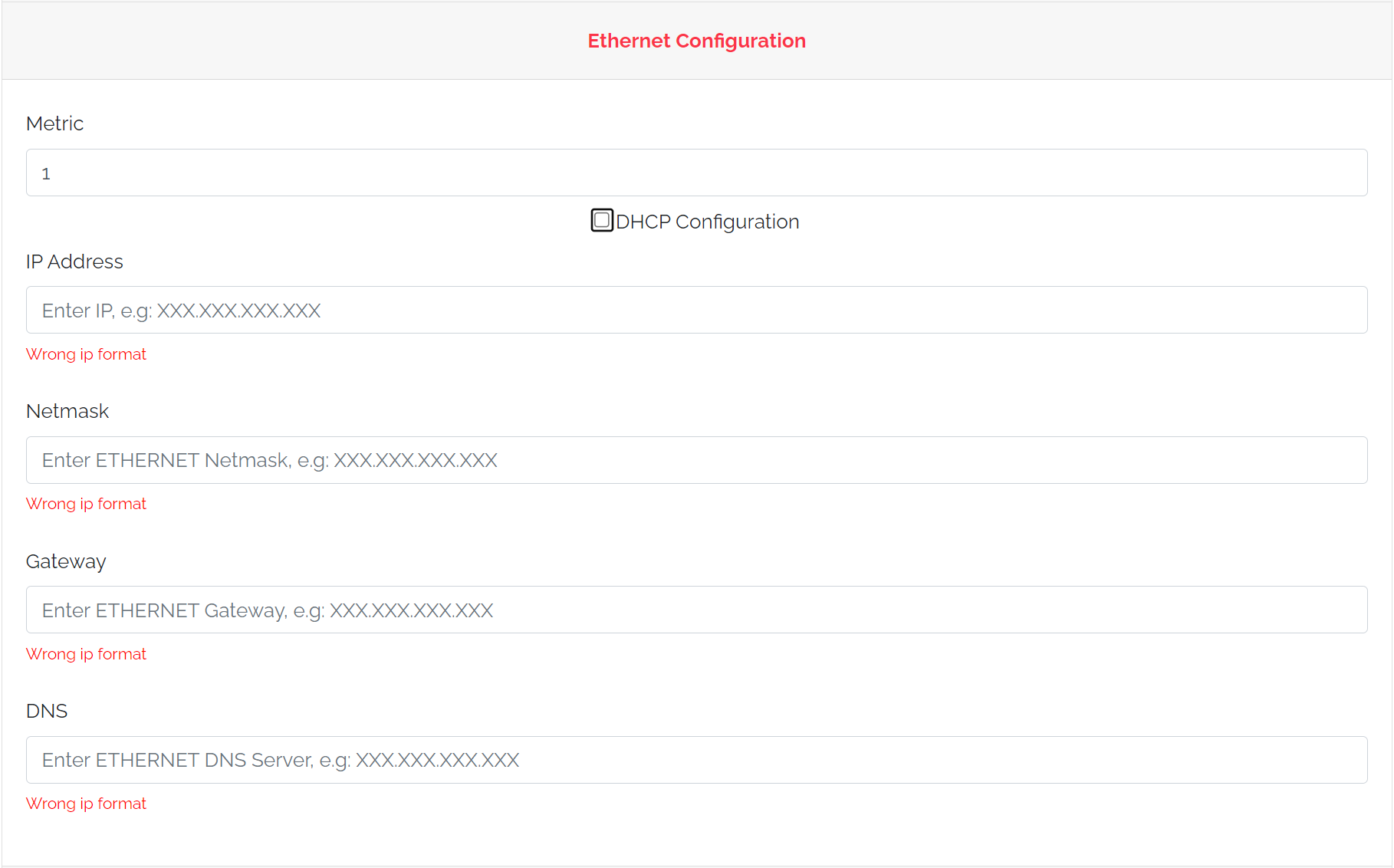 Ethernet Configuration with DHCP OFF Ethernet Configuration with DHCP OFF