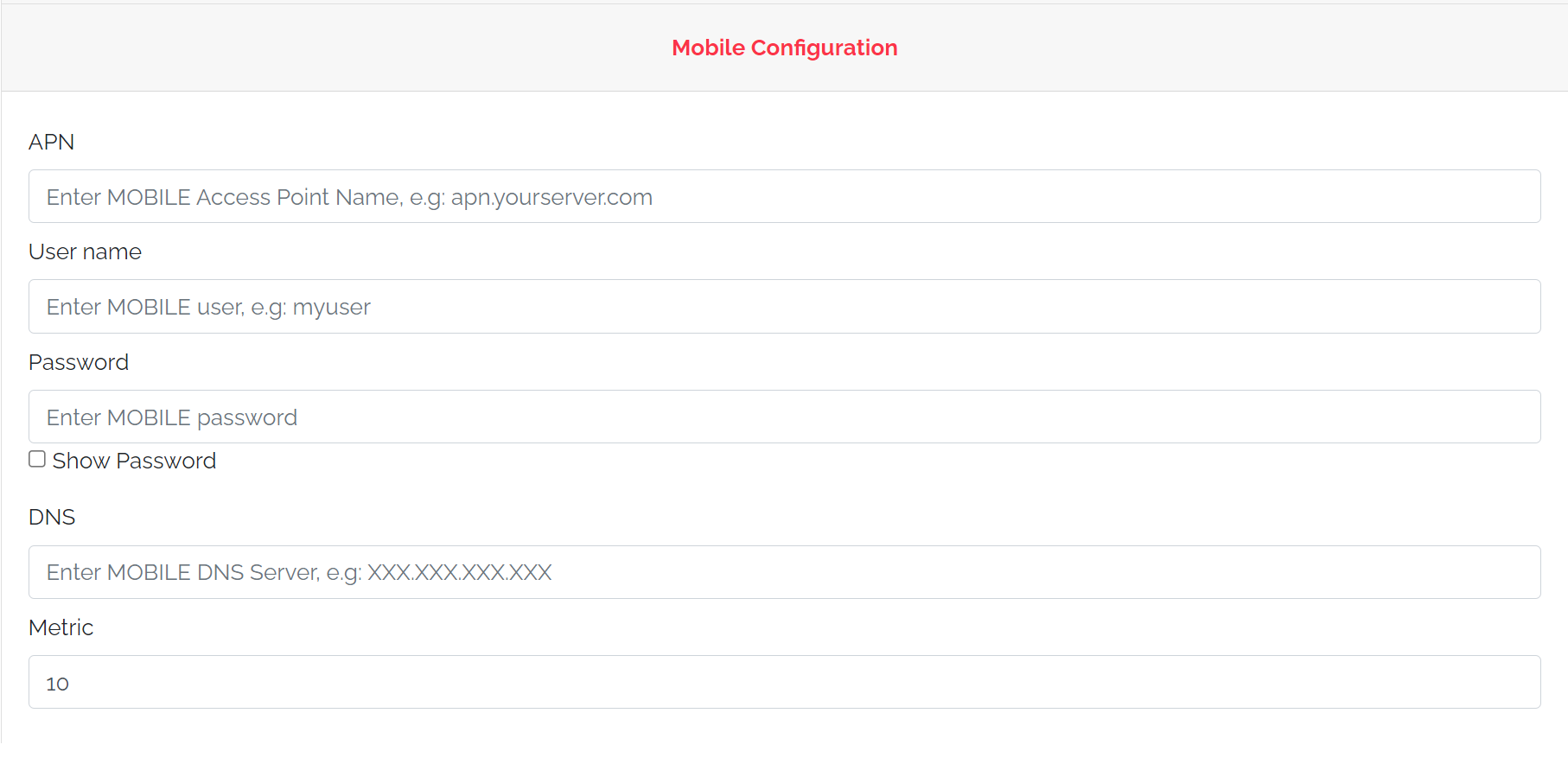 Mobile Configuration Mobile Configuration