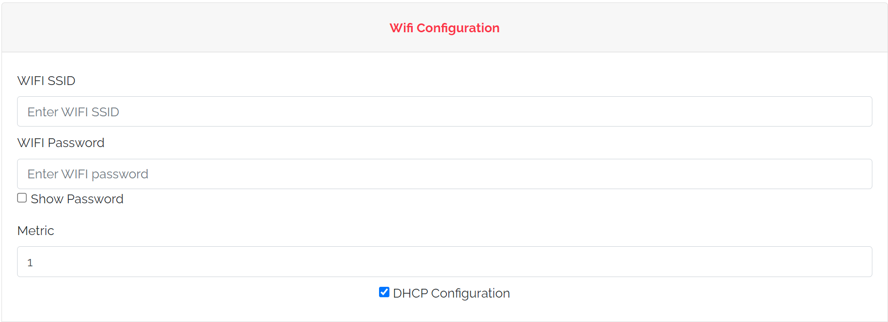 WiFi Configuration with DHCP ON WiFi Configuration with DHCP ON