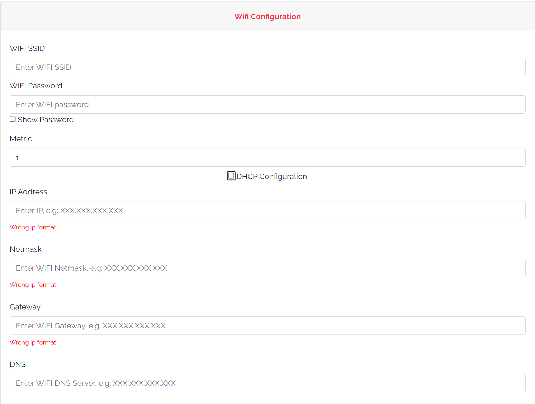 WiFi Configuration with DHCP OFF WiFi Configuration with DHCP OFF