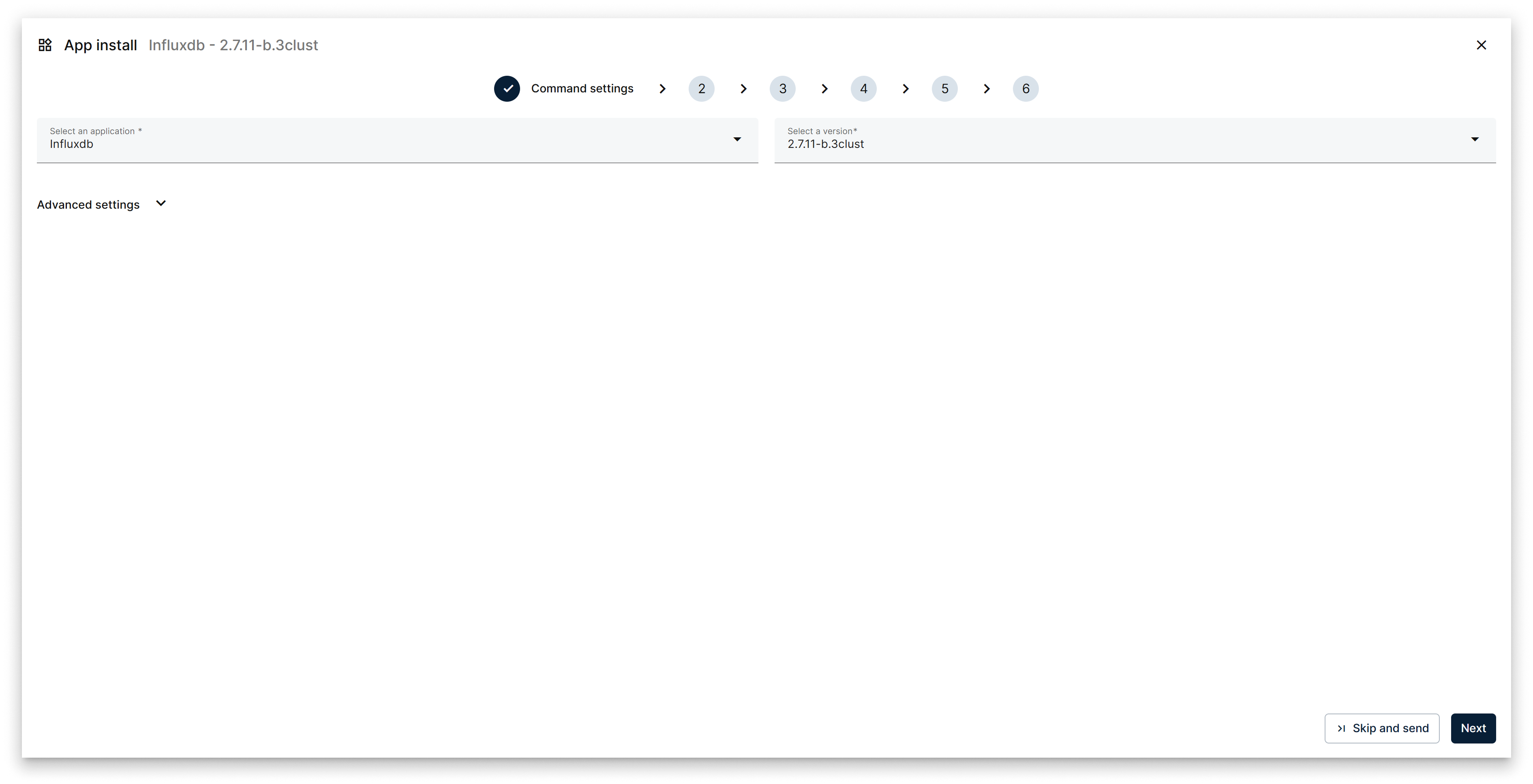 Select the application and version to deploy in the cluster First step of the marketplace app installation wizard: select application and version