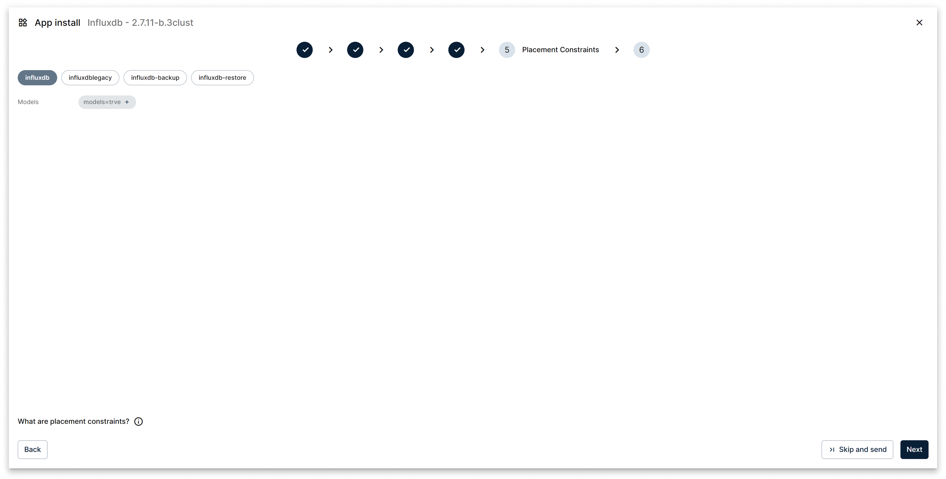 Constrain services to nodes that match selected labels Fifth step of the marketplace app installation wizard: select placement constraints